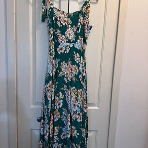 Green Floral Maternity Dress- Tie Straps